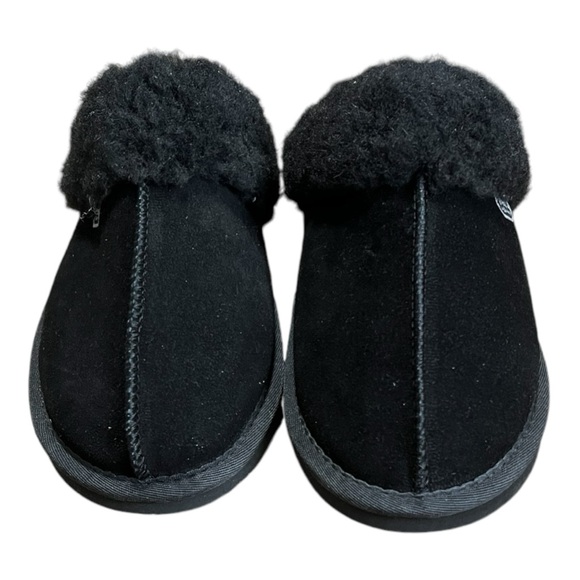 Bearpaws Paws Women's Black Leather Mackenzie Suede Scuff Slipper Size 11 - Picture 2 of 10